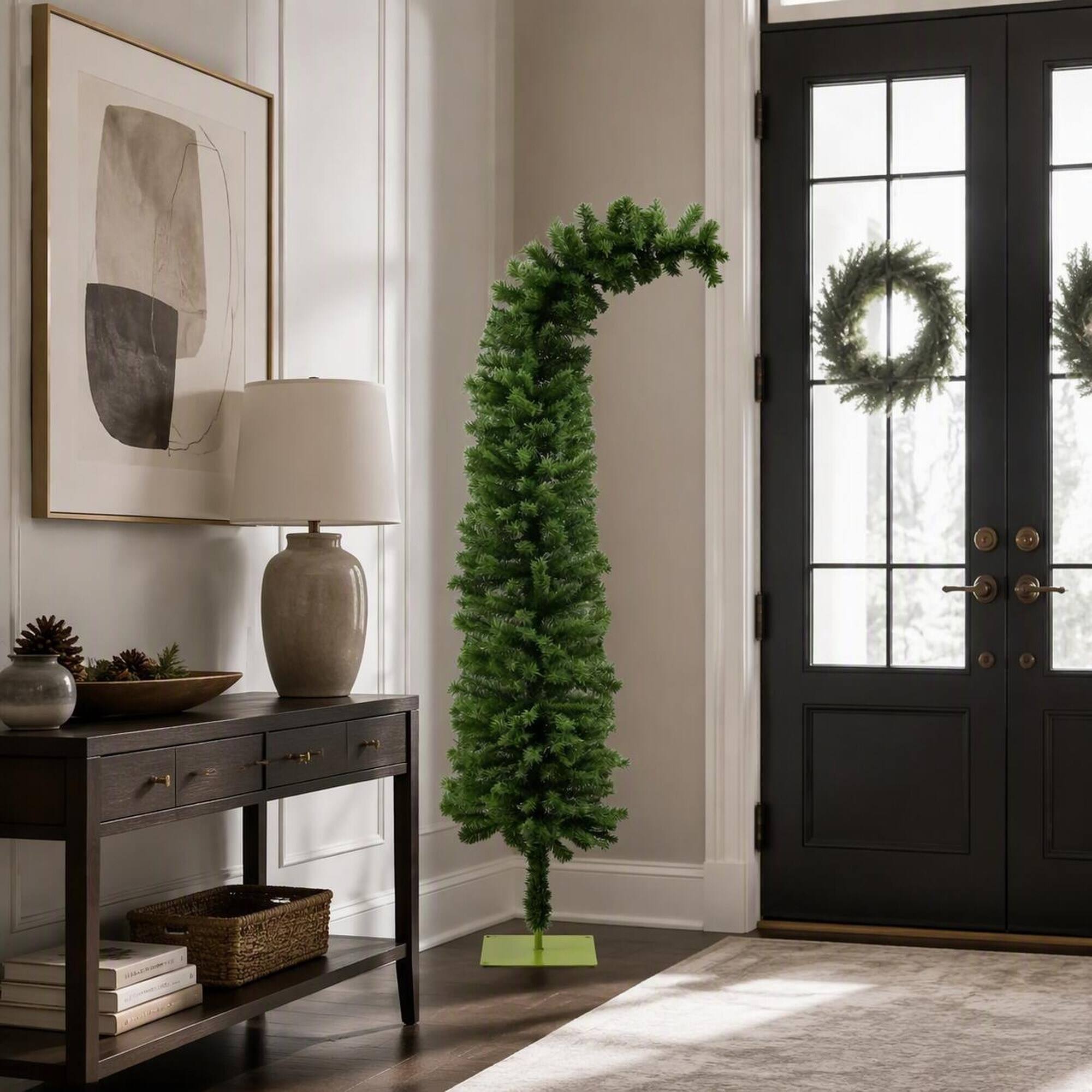 Alt View 2. RYHNUYNE - Pencil Christmas Tree, Bendable Artificial Branches 400 Branch Tips Sturdy Base Slim Space-Saving Holiday Decor - Green.