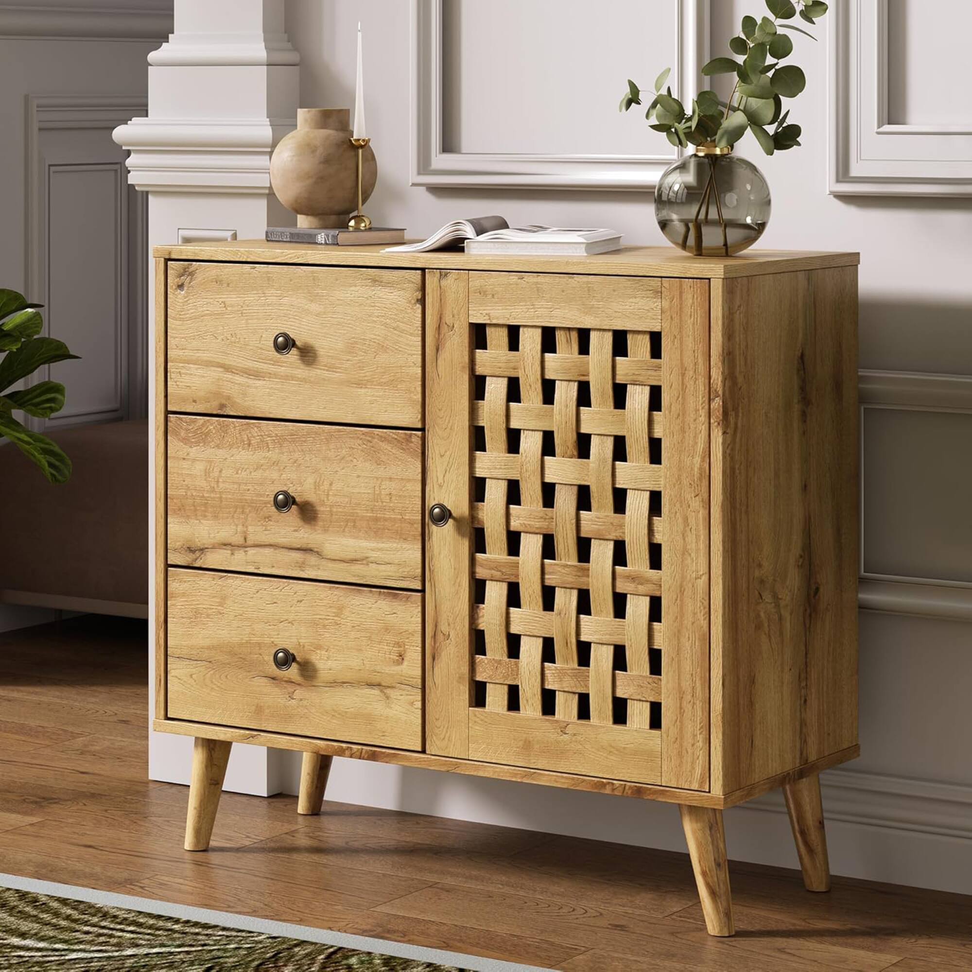 Alt View 4. RoyalCraft - RoyalCraft Accent Storage Cabinet Sideboard Drawers Adjustable Shelves Natural - Brown.