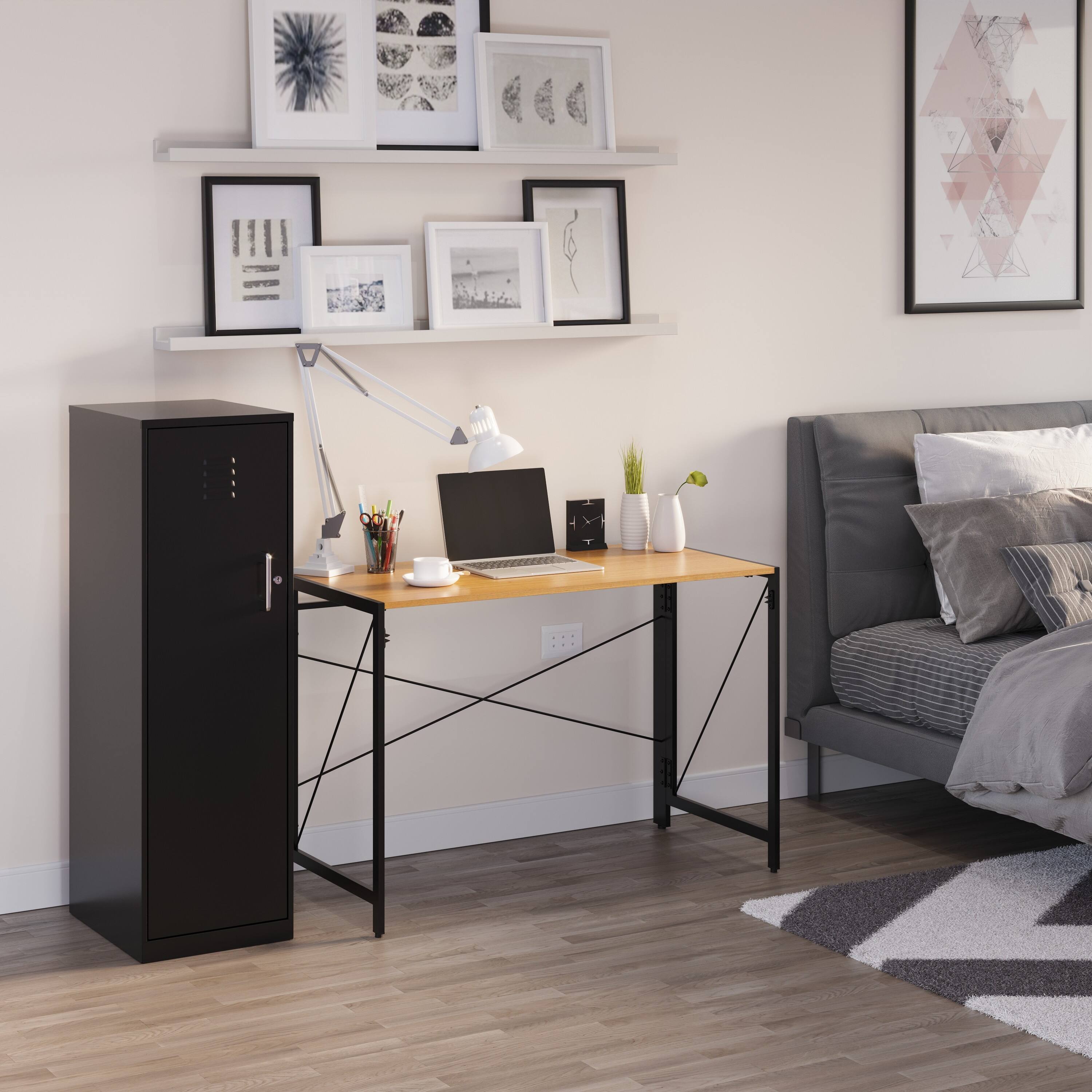 Alt View 5. Space Solutions - Space Solutions 43 inch Folding Home Office Desk for Home or Office, Black / Teak - Black.