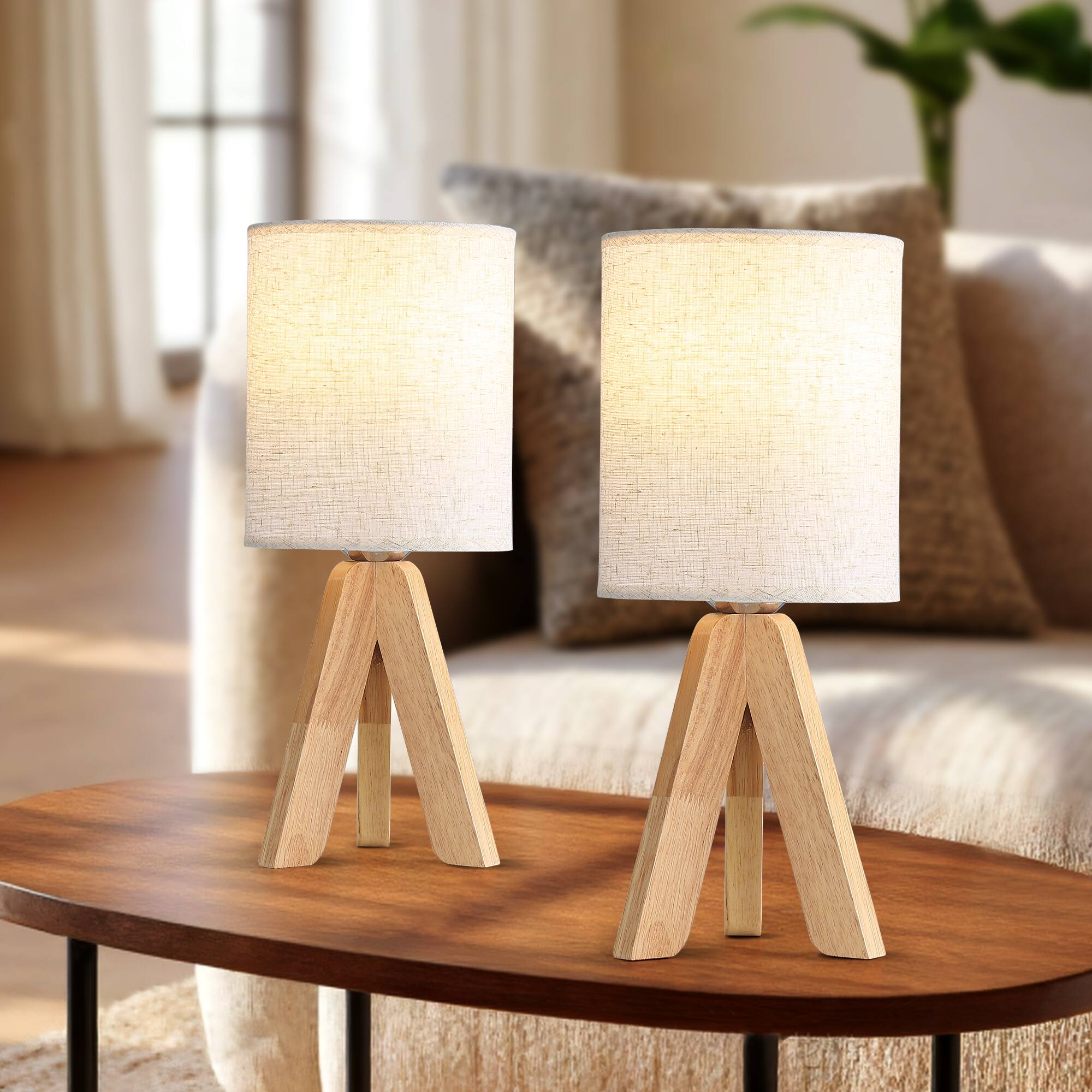 Front. Akoasm - Wood Table Lamps with Rocker Switch, Nightstand Lamp for Living Room Bedroom, E26 Socket, Set of 2 (No Bulb Included).
