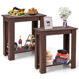 Gymax - 2 PCS 2-Tier End Table Modern Sofa Bedside Compact Nightstand w/ Storage Shelf - Mahogany