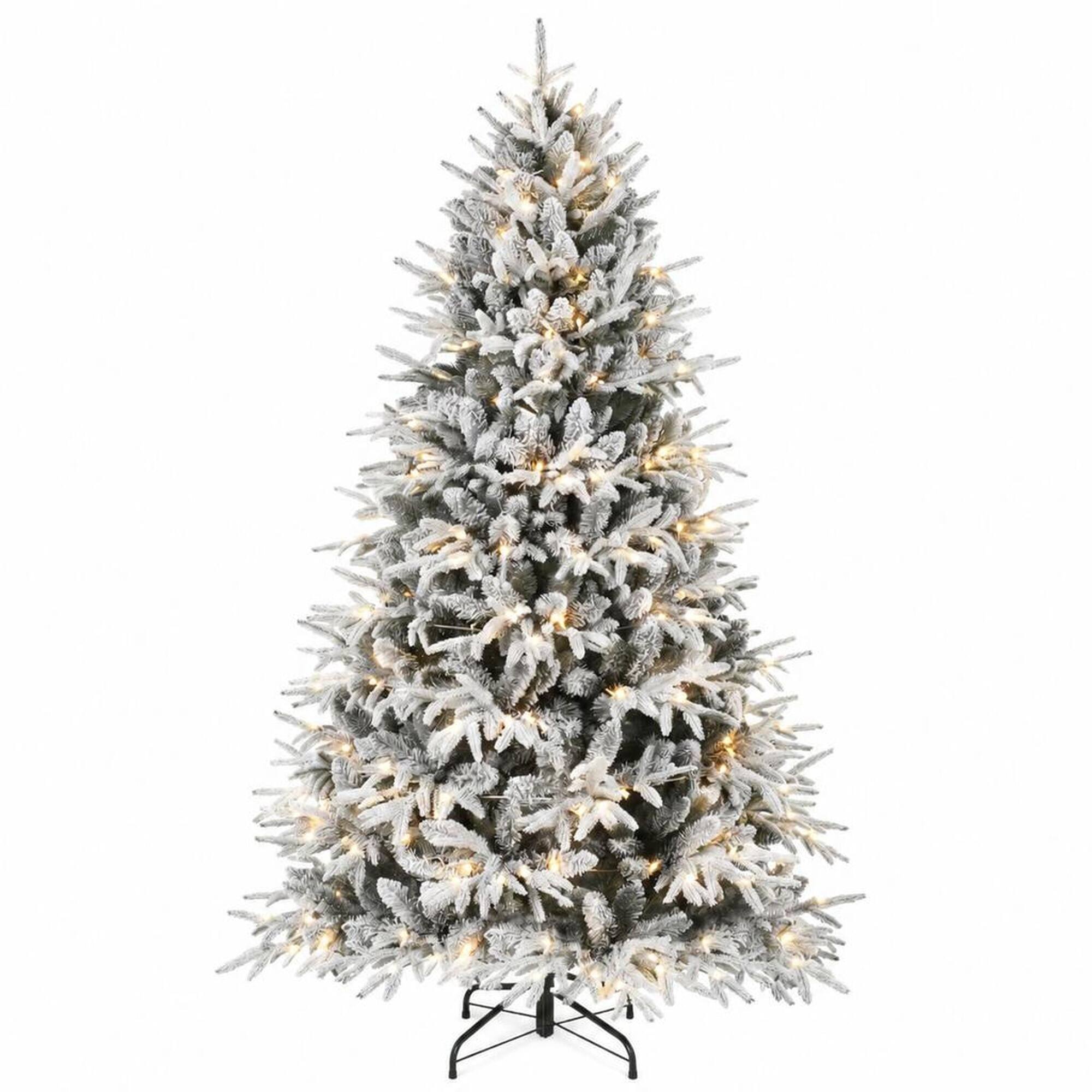Front. RYHNUYNE - Pre-Lit Flocked Artificial Christmas Tree With Snow-Dusted Realistic Tips and Easy Setup - White+Green.