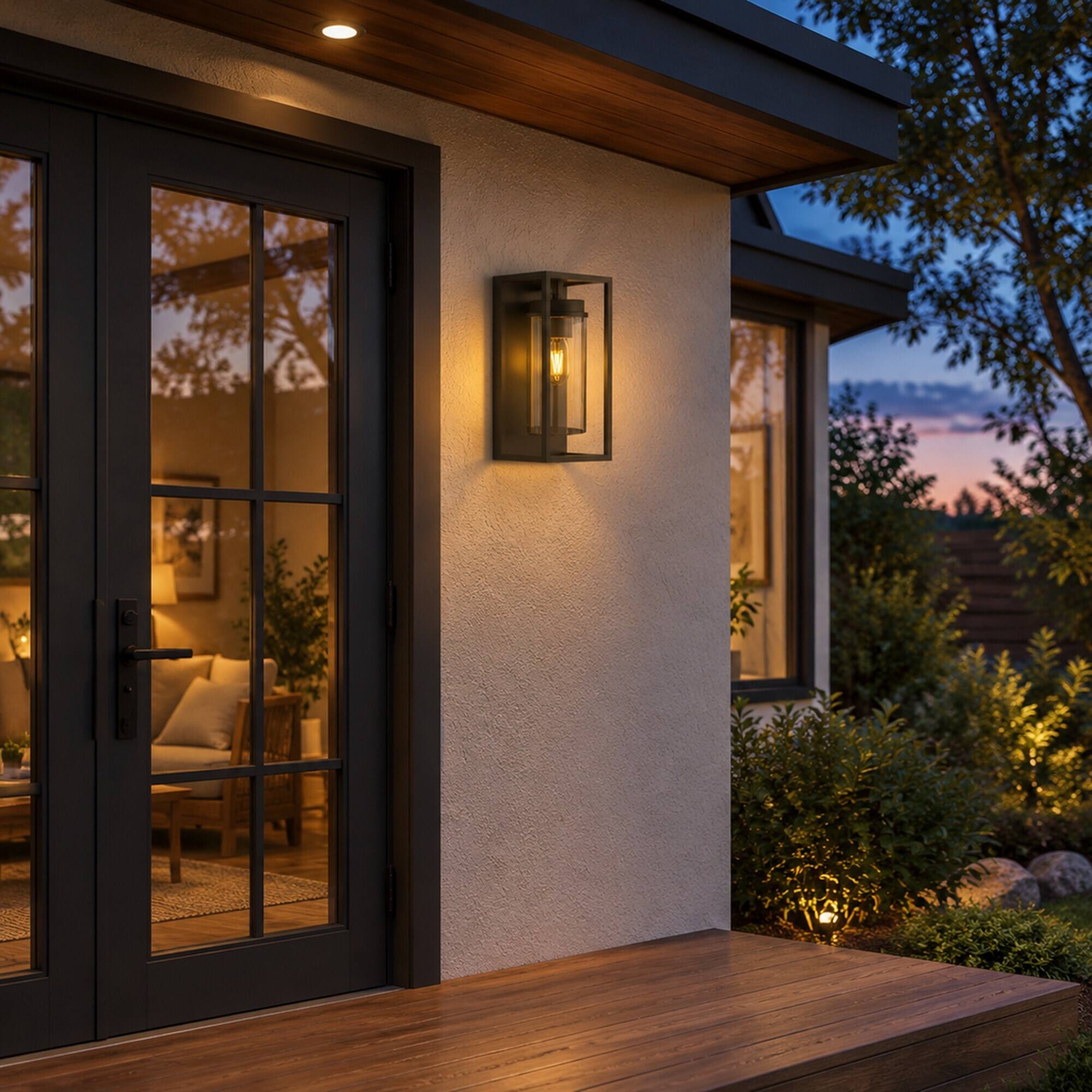 Alt View 4. RYHNUYNE - Dusk To Dawn 12.4 In Outdoor Wall Sconce, Waterproof Modern Exterior Light Fixture for House Porch Garage Black - Black.