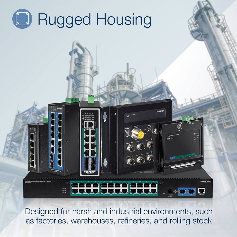 Rugged Housing

Designed for harsh and industrial environments, such as factories, warehouses, refineries, and rolling stock