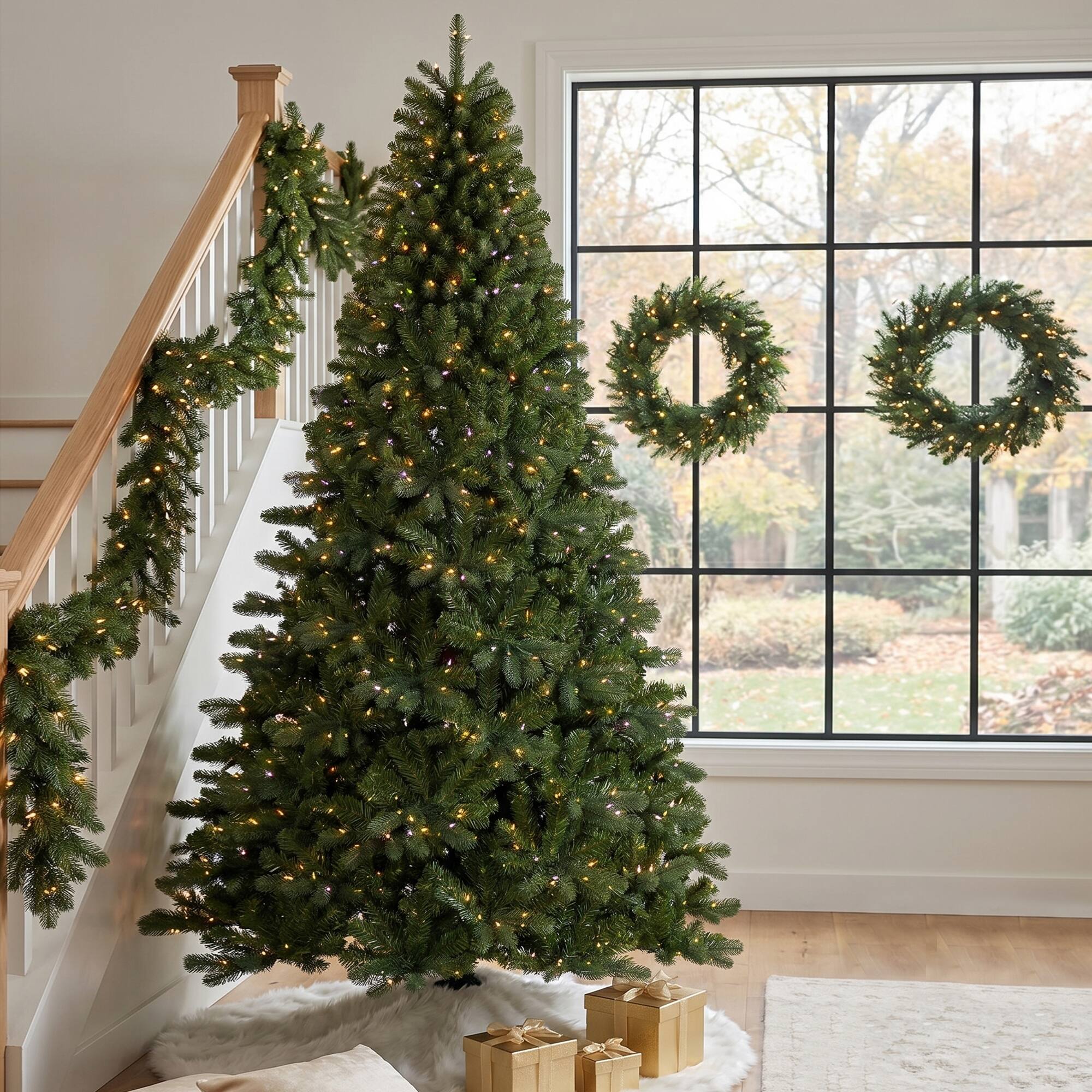 Alt View 8. Glitzhome - 9ft Pre-Lit Full Fir Artificial Christmas Tree with 1000 C3 Clear Lights - Green.