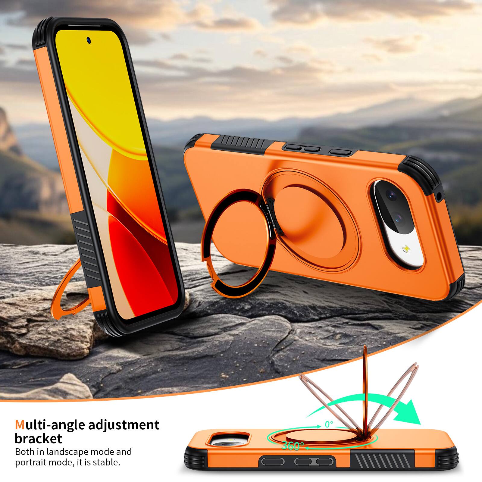 Multi-angle adjustment bracket  
Both in landscape mode and portrait mode, it is stable.  
360°