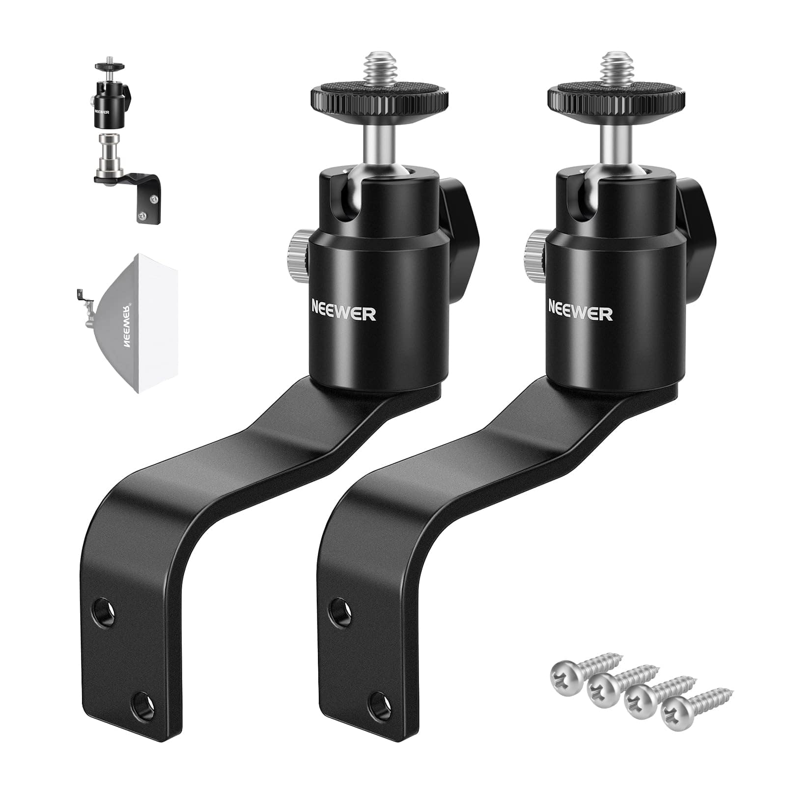 Neewer - 2-Pack E-Type Wall/Ceiling Mount, Ball Head, 5/8" & 1/4", TS007