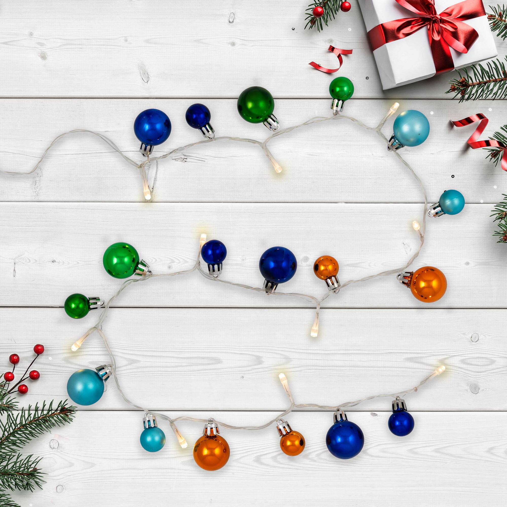 Front. Northlight - Ornament String Light Christmas Garland - LED Warm White - 3' - 10ct - Multicolor - Multi.