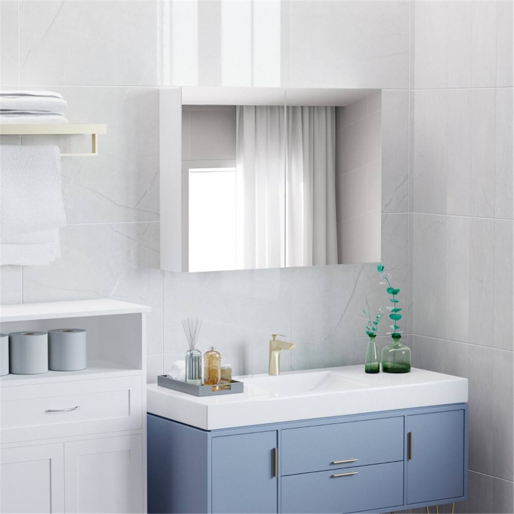 Left. SlickBlue - Rectangular Wall Mirror for Bathroom, Bedroom, or Entryway - White.