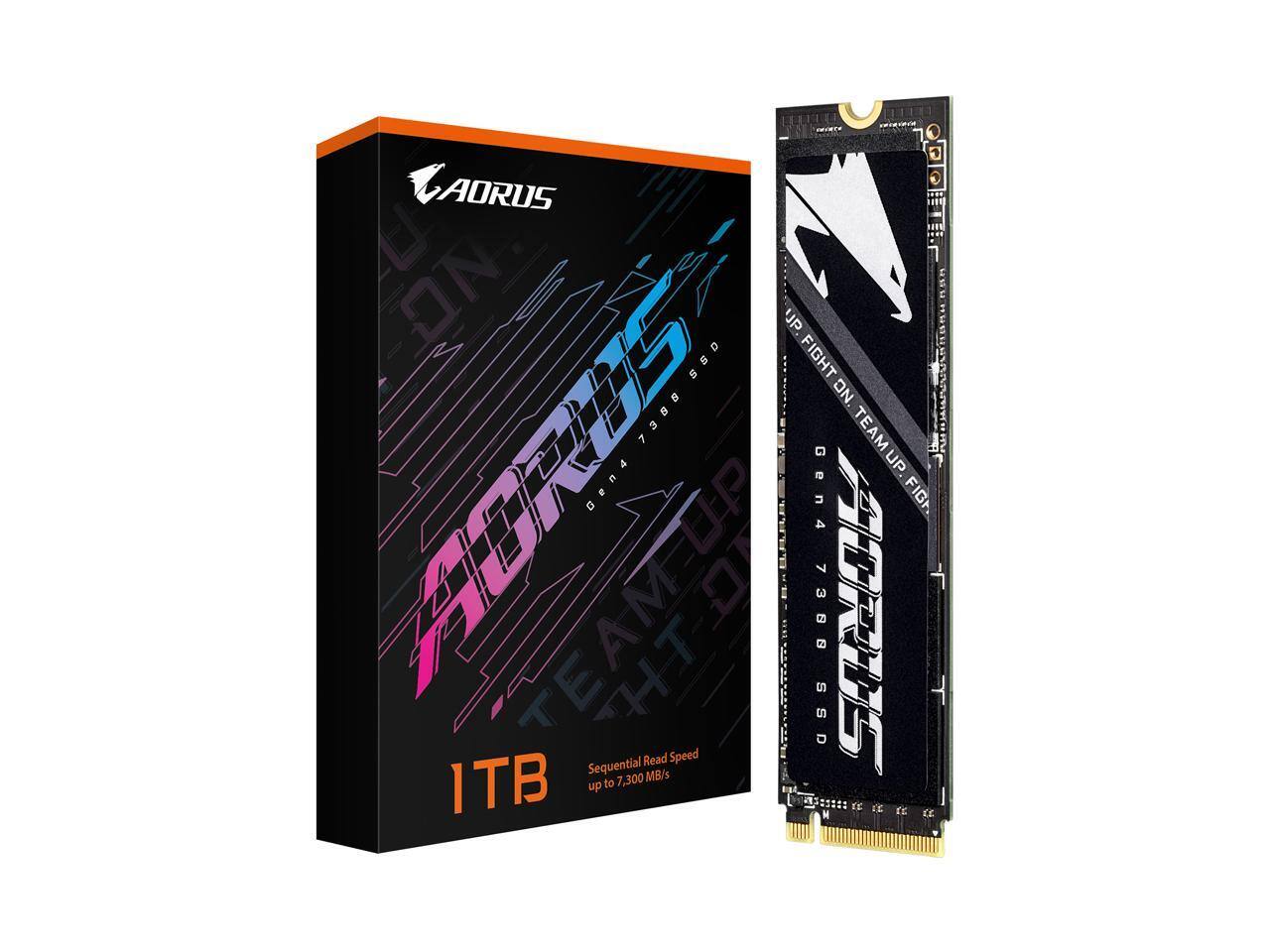 AORUS  
TEAM UP  
1TB  
Sequential Read Speed up to 7,300 MB/s  

AORUS  
TEAM UP  
Gen4 7388 SSD