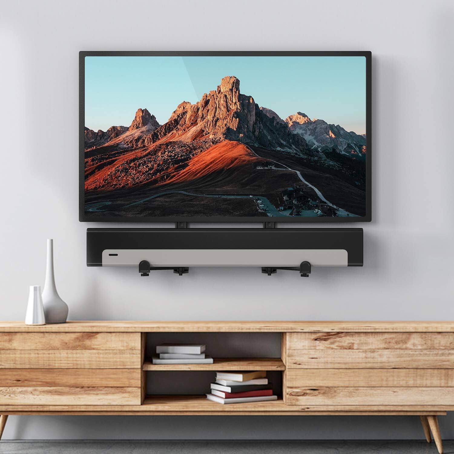 Angle. Schertz - Adjustable Soundbar Mount for Samsung, Bose, Sonos, LG, Vizio – Fits 20"-45" Soundbars & 23"-65" TVs – Supports Up to 33 - Black.