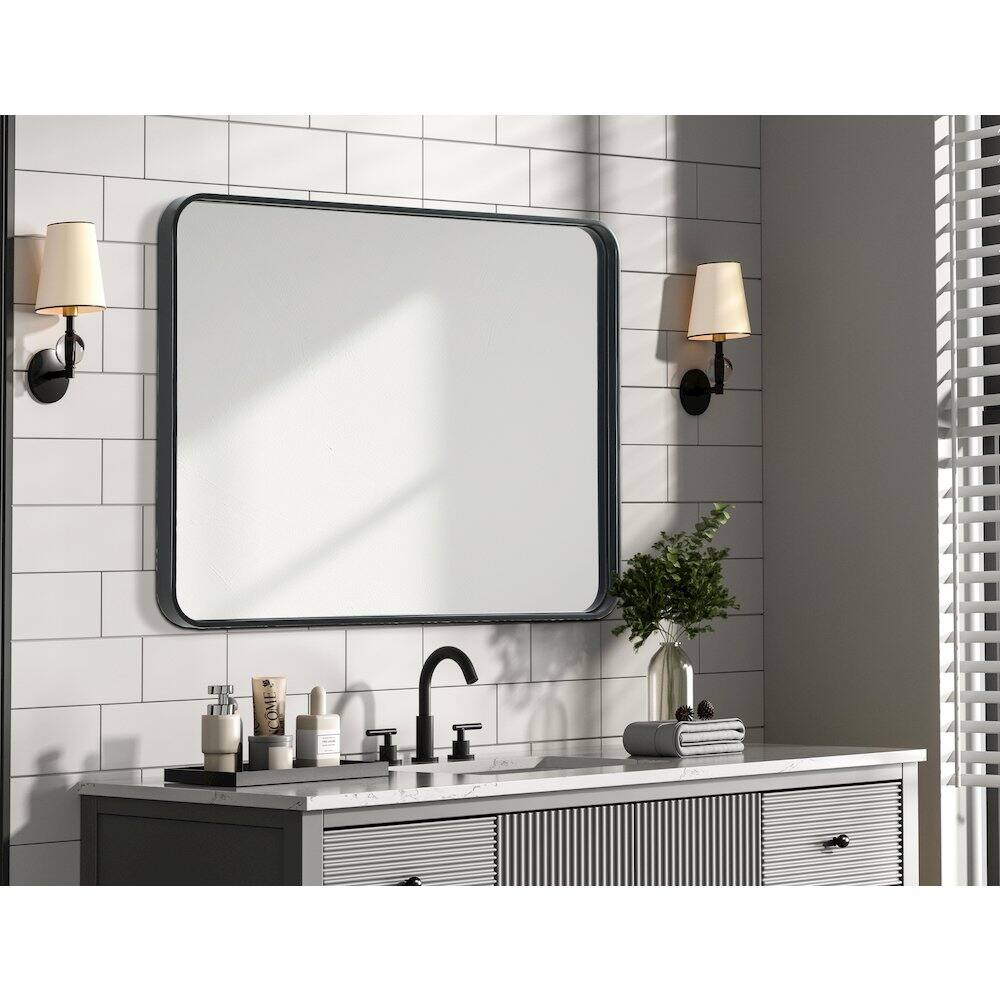 Alt View 2. Elegant Decor - Contour Metal Rectangle Mirror 24x32 in Black - Black.