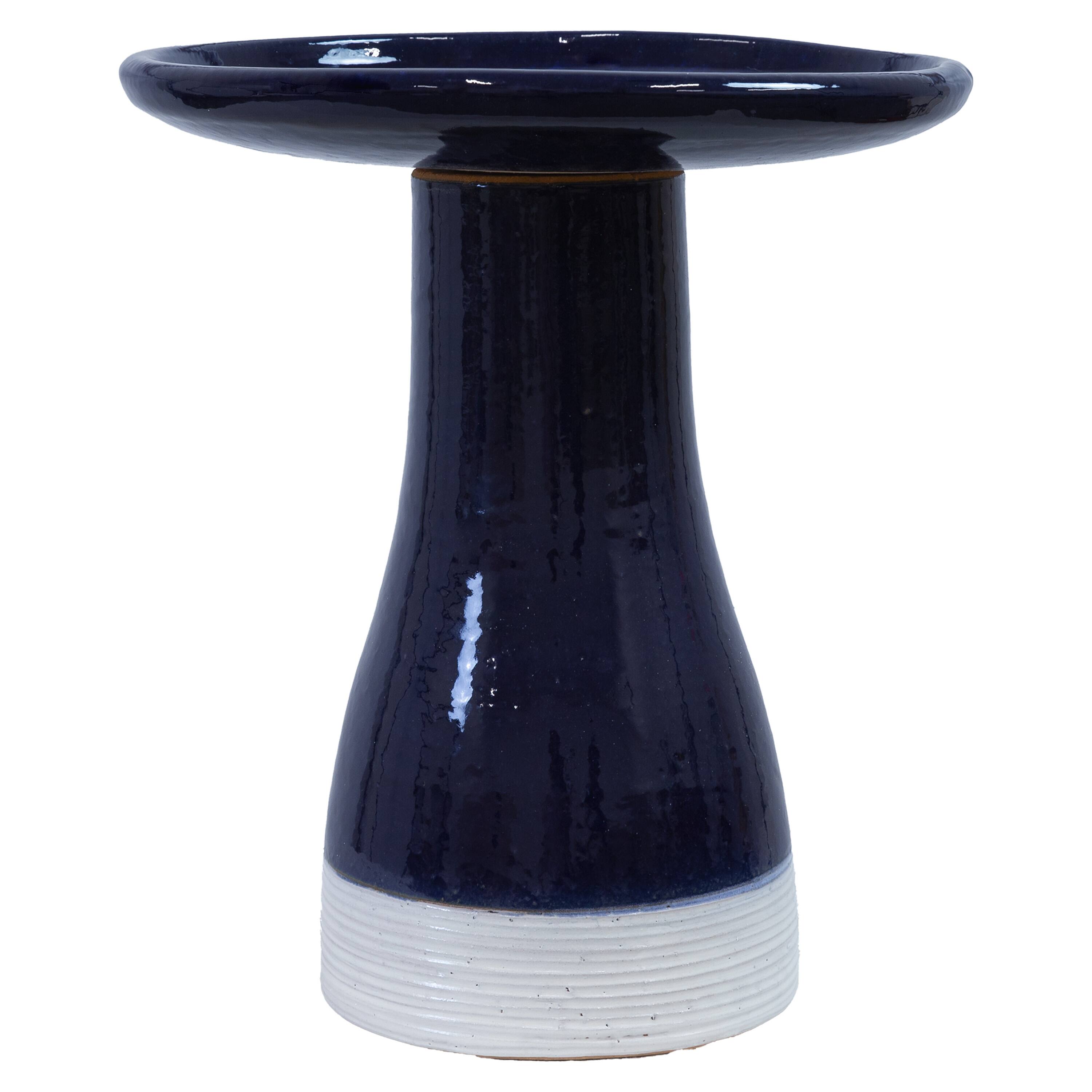 Alt View 7. Sunnydaze - Duo-Tone Outdoor Glazed Ceramic Bird Bath - 21 in - Midnight Blue.