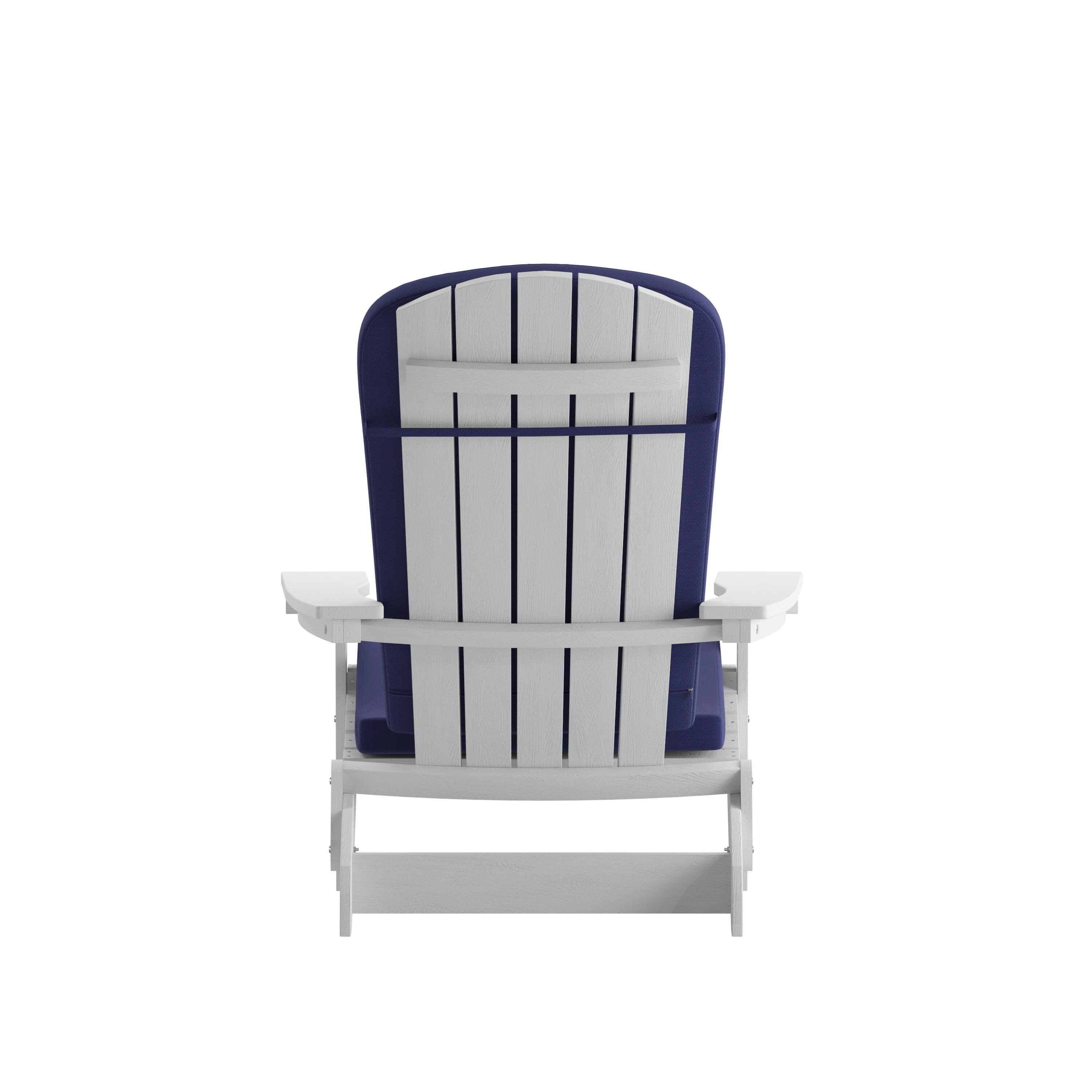 Alt View 10. Emma + Oliver - Haven Set of Two All-Weather Poly Resin Folding Adirondack Chairs for Indoor/Outdoor Use - Blue Cushions/White Frame.