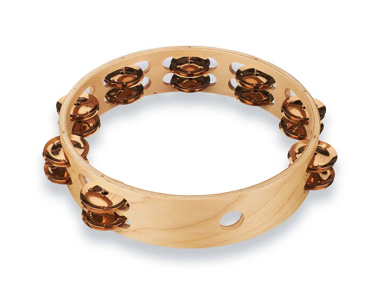 Angle. Latin Percussion - Pro 10 Tambourine, Double Row Bronze.