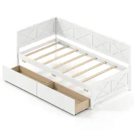 Costway - Twin Size Daybed with 2 Storage Drawers Slats Support & Guardrails Sofa Bed - White