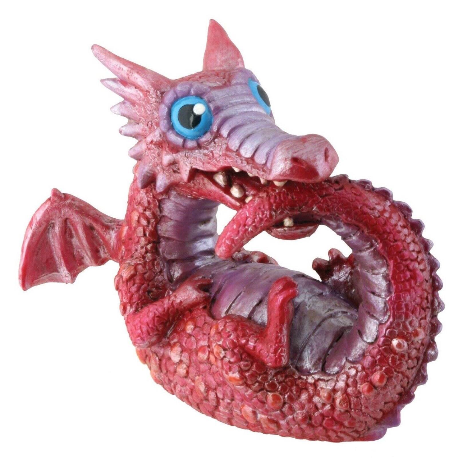 Pacific Trading - Baby Dragon Chewing on Tail Figurine Sculpture 2.75 inch - Red