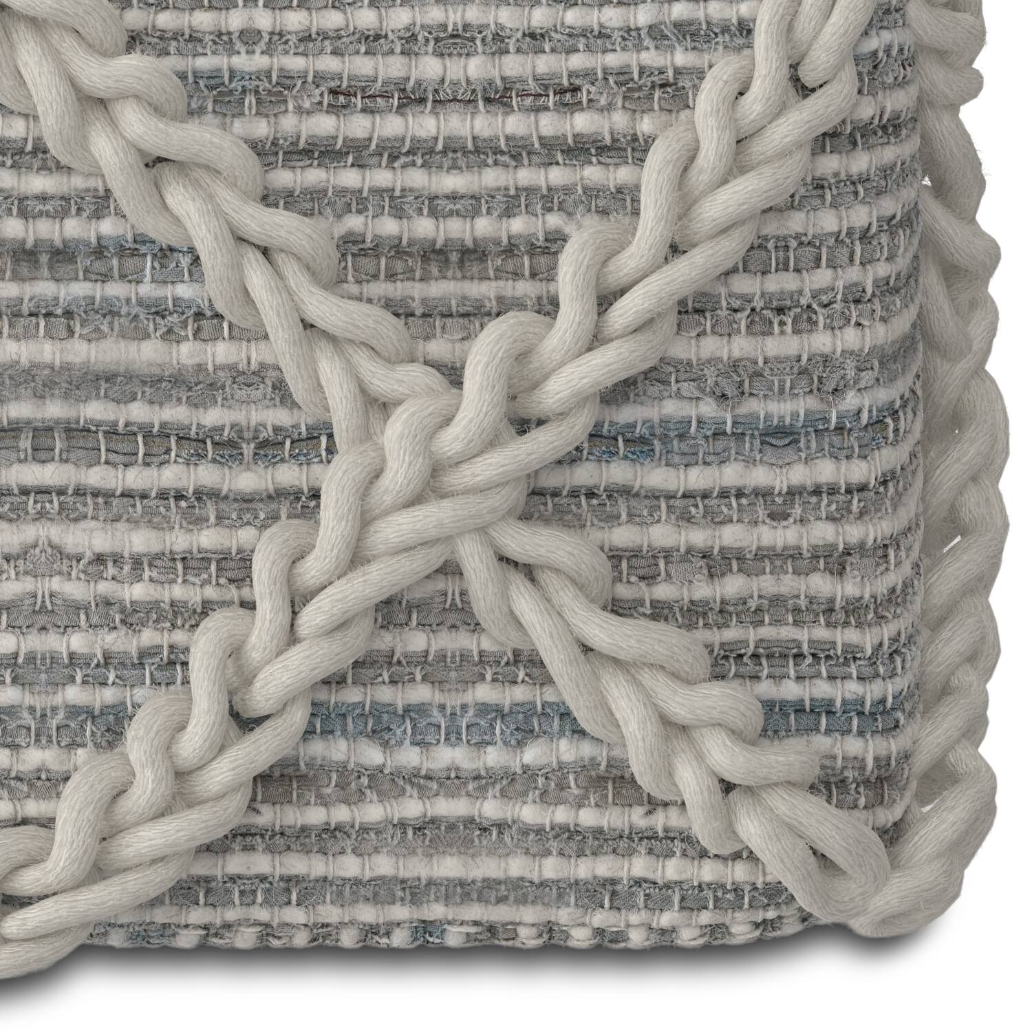 Alt View 3. Simpli Home - Cowan Contemporary Square Pouf in Grey, Natural Handloom Woven - Grey, Natural.
