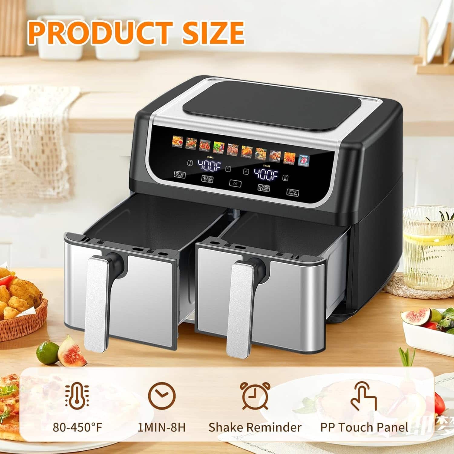 Sweet Dual Basket Air Fryer, 9.5QT Large Capacity Air Fry Oil Free