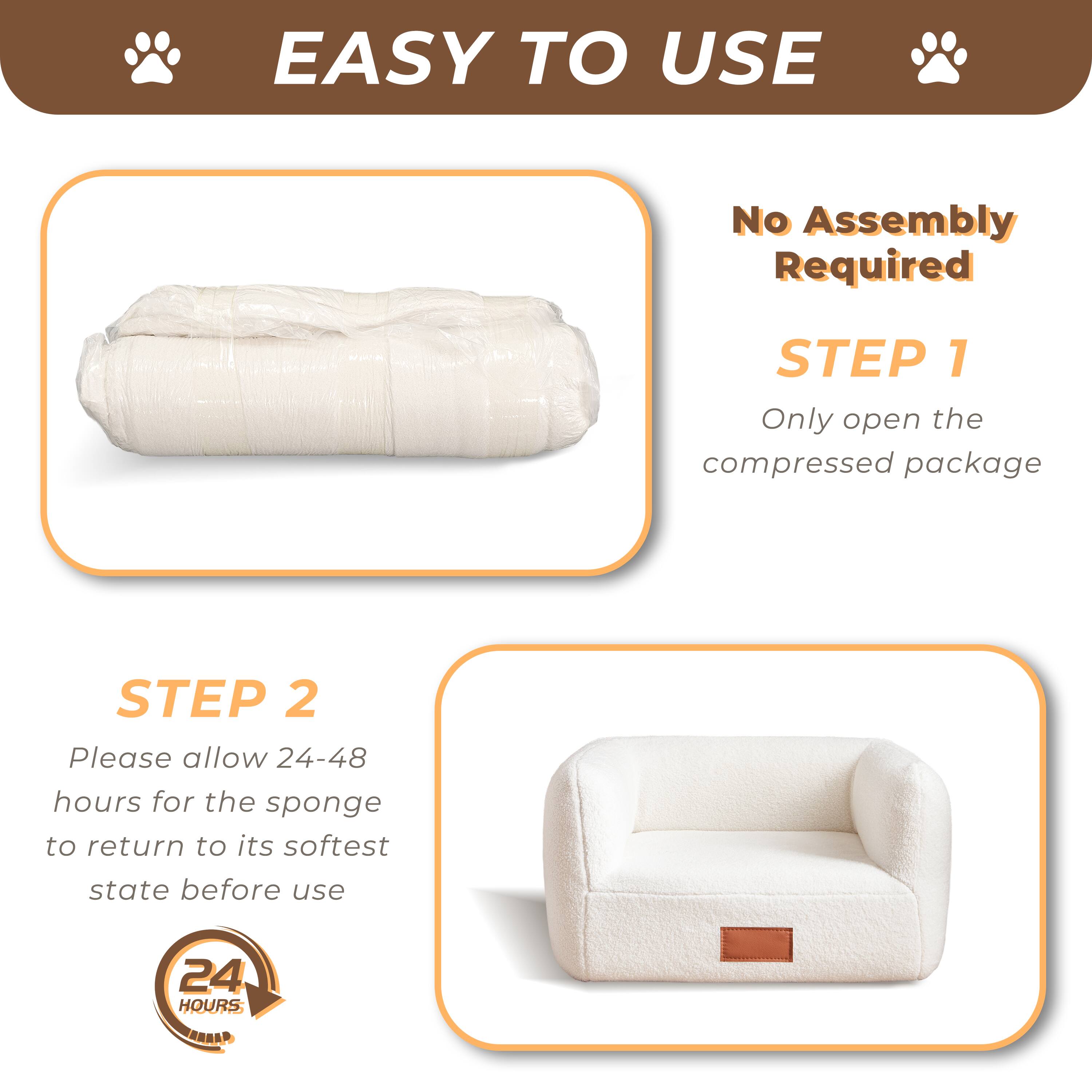 Alt View 9. MSOOB - 25.6 Inch Faux Shearling Dog Bed Pet Sofa With Leather Nameplate, White Modern Elegant Dog Couch Furniture - White.