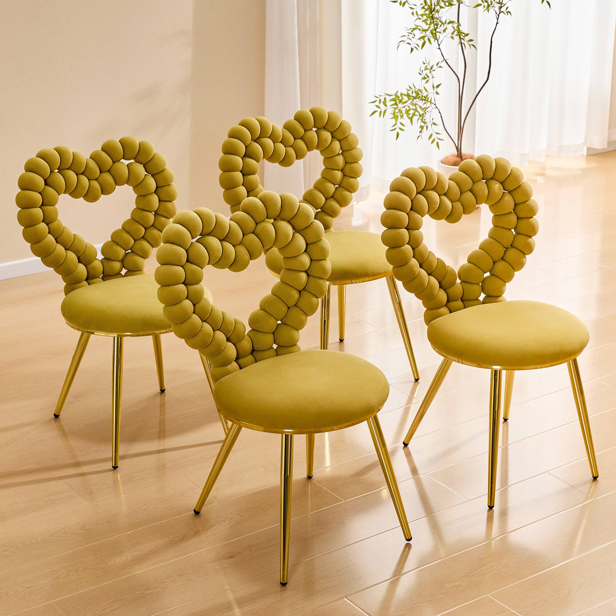 Alt View 1. Loheer - Loheer Heart Accent Chair Yellow Velvet Decorative Side Chair for Vanity Dining Room with Gold Metal Frame 2.9 ft - Gold,Yellow.