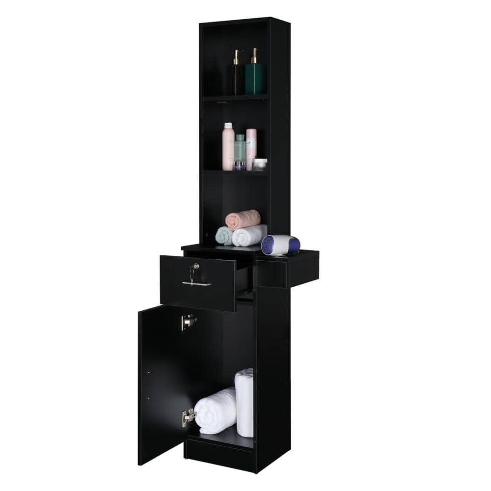 Winado - Beauty Styling Station Salon Cabinet Storage Organizer Barber Hair Equipment - Black