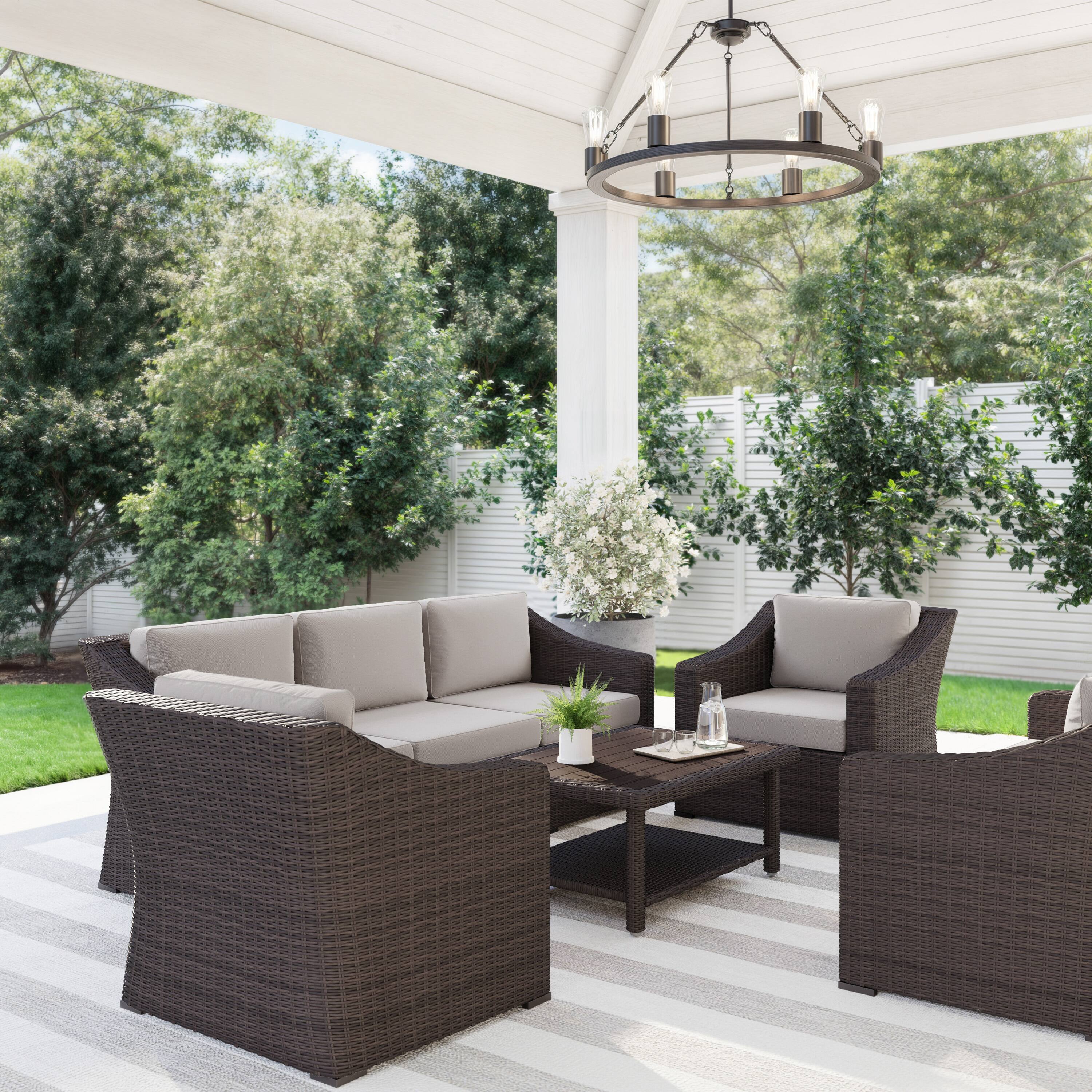 Alt View 1. Martha Stewart - Bedford 4pc Outdoor Rattan Wicker Patio Conversation Set with All-Weather Cushions - Tan Cushions/Brown Frame.