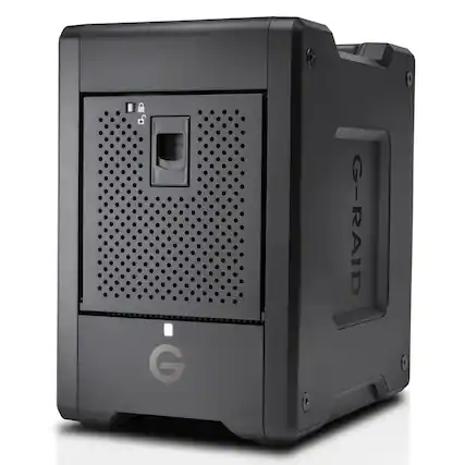 Front. G-DRIVE - G-Drive G-RAID Shuttle 4-Bay Thunderbolt 3 and USB-C RAID Array with 80TB (4x 20TB) Removable HDD.