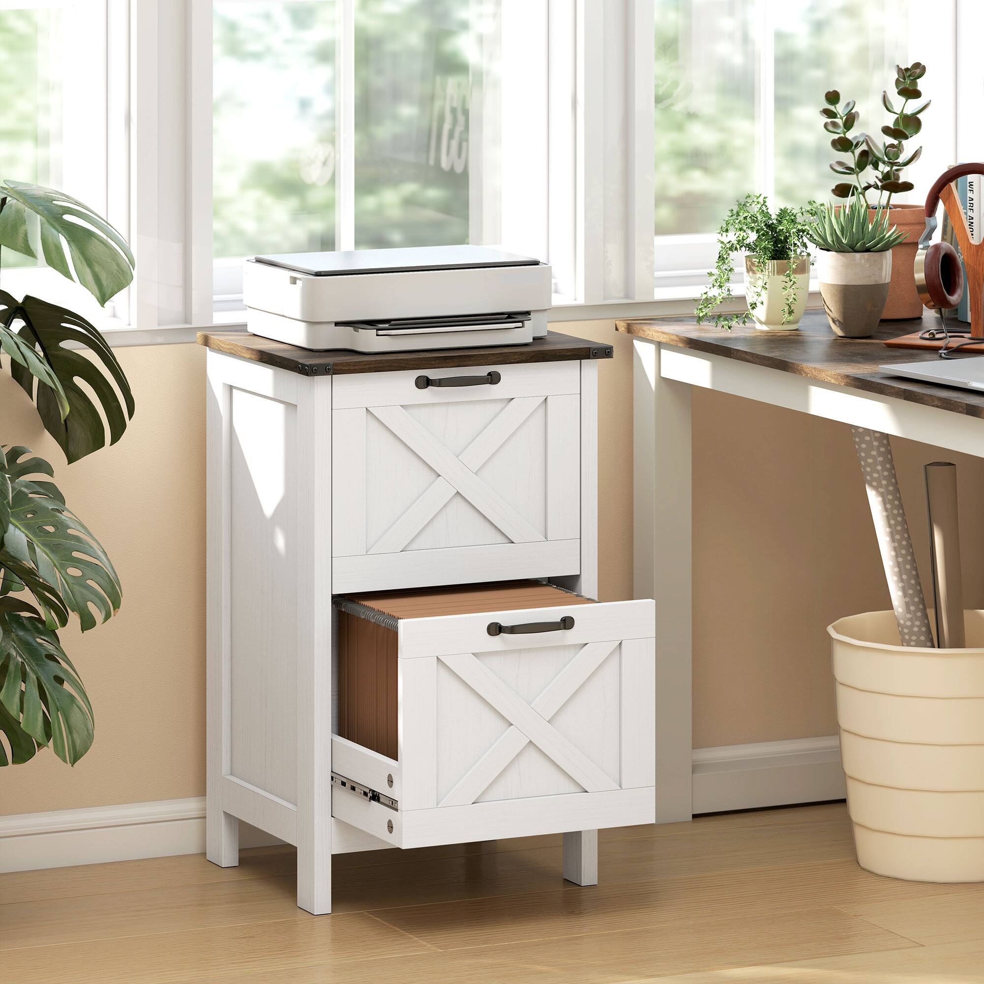 Alt View 8. Homcom - File Cabinet with 2 Drawers, Rustic Farmhouse Office Storage Cabinet for A4, Letter Size - Distressed White.