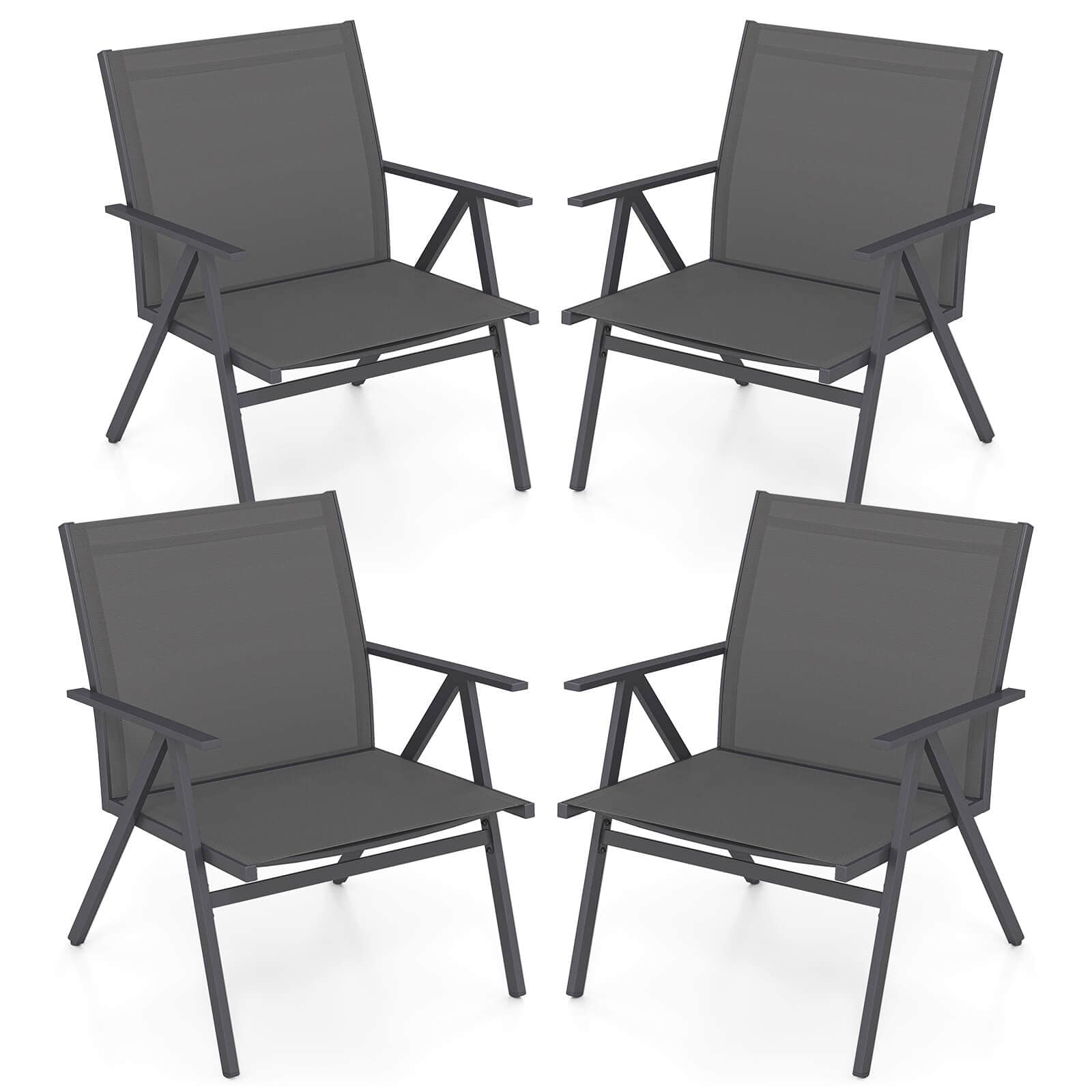 Costway - Patio Chairs Set of 4with Breathable Mesh Fabric and Metal Frame 350LBS Capacity - Gray