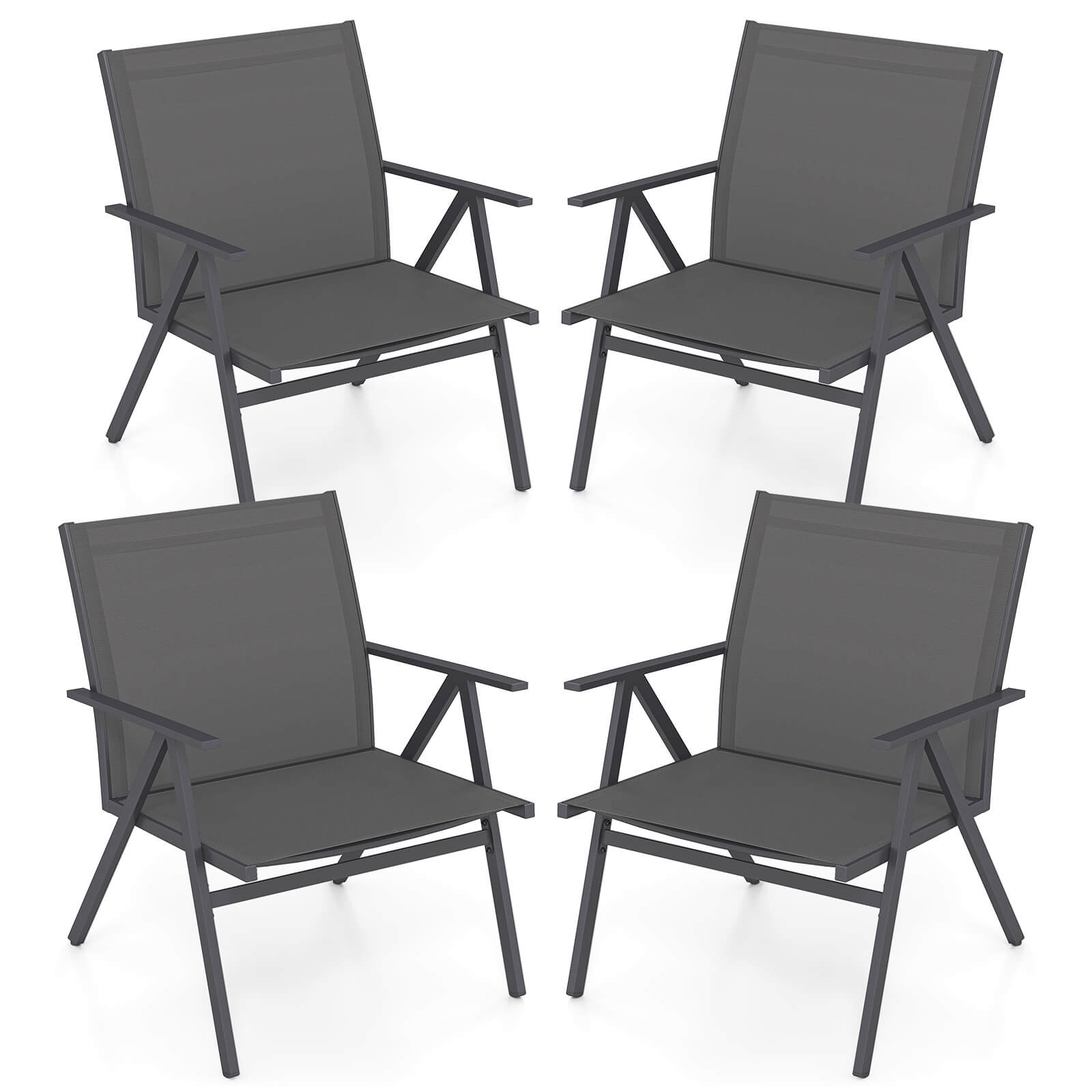 Front. Costway - Costway Patio Chairs Set of 4with Breathable Mesh Fabric and Metal Frame 350LBS Capacity - Grey.
