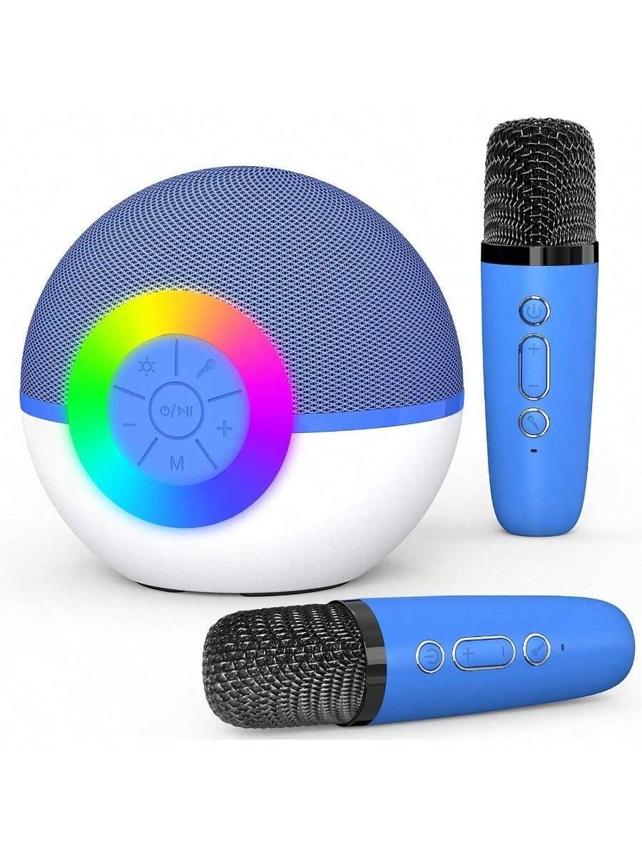 Stamp n Camp - Enhanced Sound Quality Blue Portable, Party, Wireless Player Karaoke - Great for Home, Adults - Blue 2mic