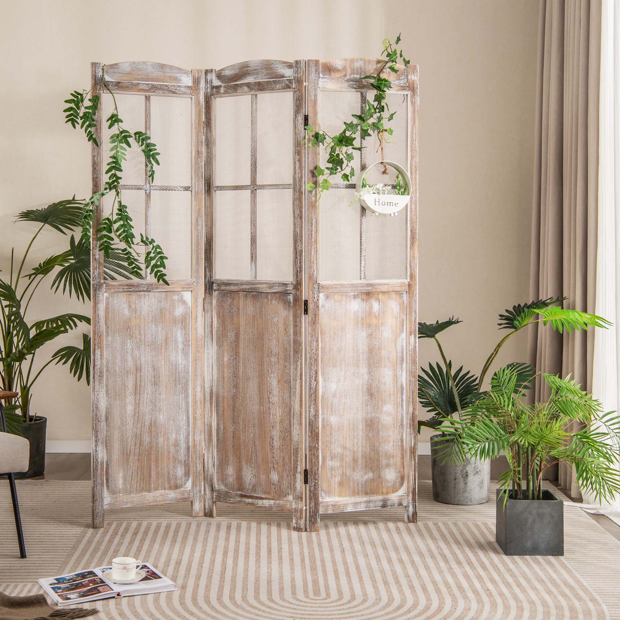 Alt View 1. Costway - Costway 6FT Retro 3-Panel Room Divider Folding Privacy Screen Freestanding Wall Divider - As Picture Shows.