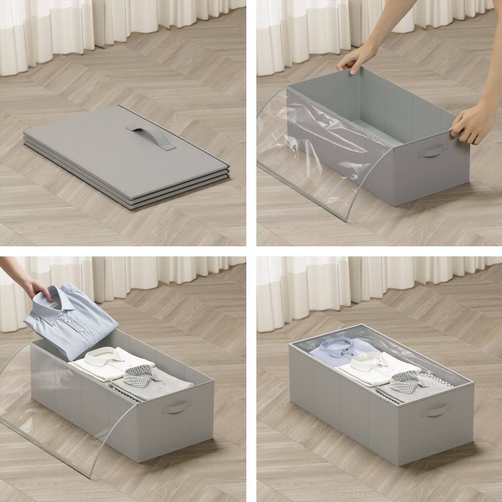 Left. Tooloton - 2-Pack Gray Under-Bed Storage Containers, 10-Inch Height Organizer Bins with Lids - Grey.