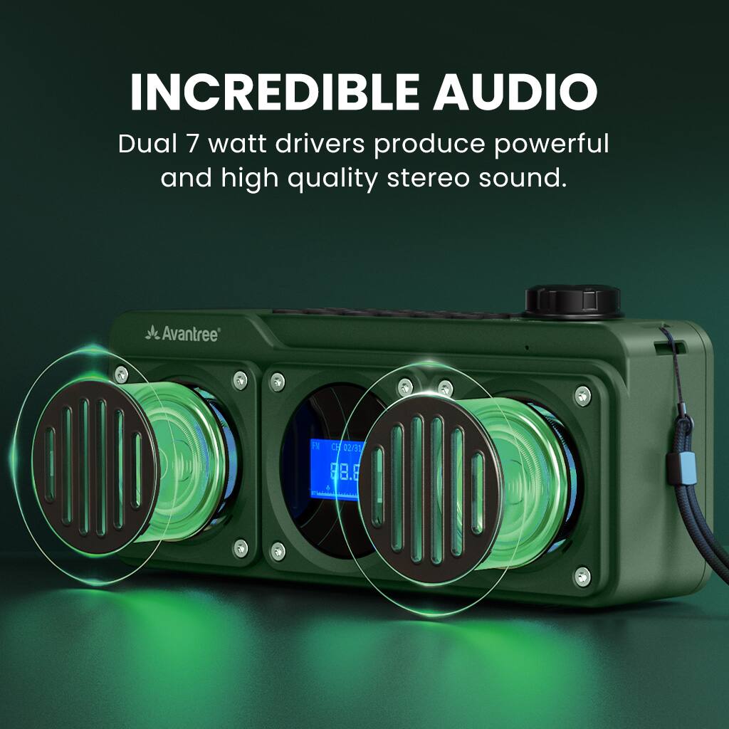 Angle. Avantree - Boombyte - Portable Digital FM Radio with Bluetooth Speaker, Superb Sound, Metal Finish.