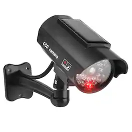 Cluzine - Solar Powered Dummy Security Camera with Flashing Red LED, Fake Bullet Camera
