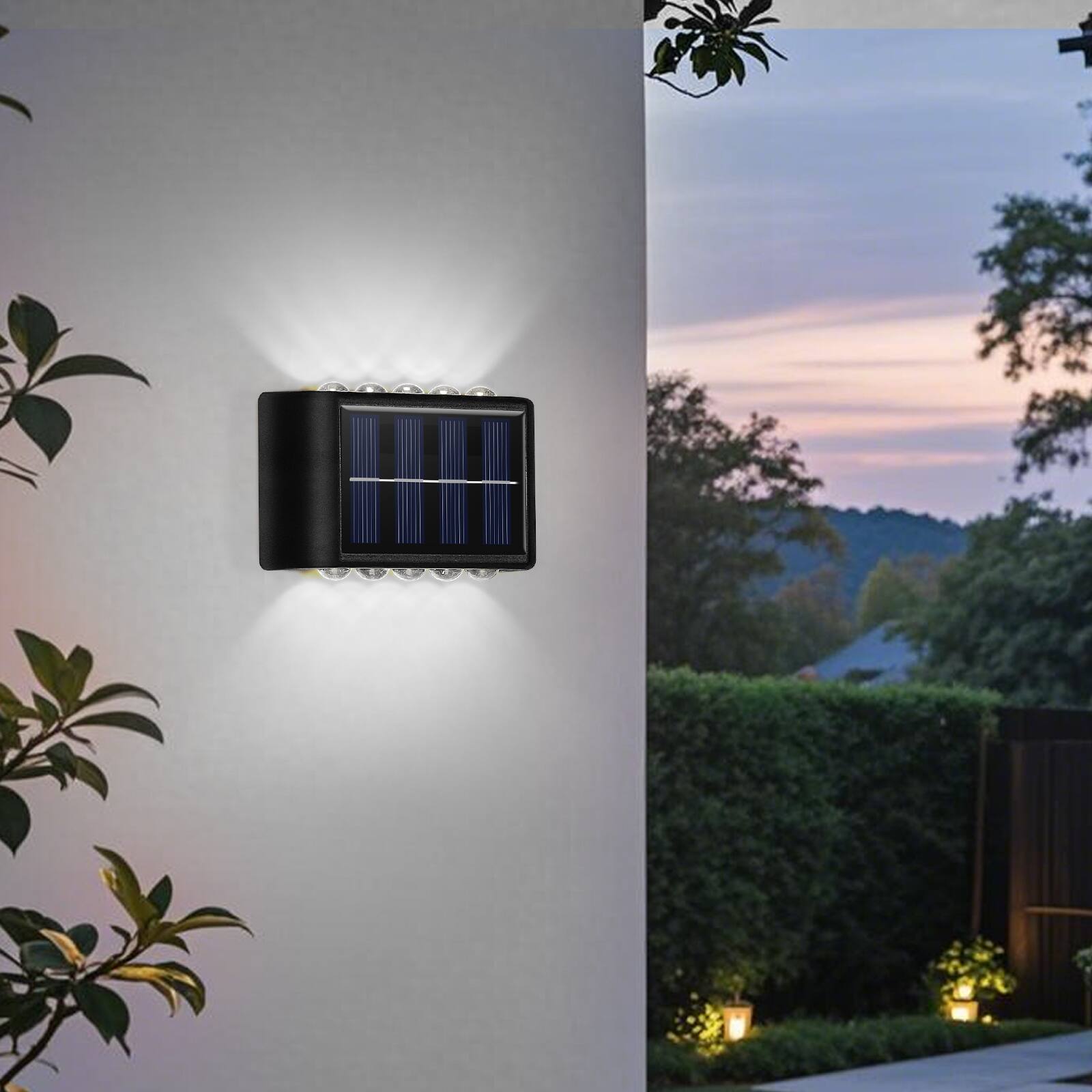 Left. Oumilen - 6-Pack Solar Wall Washer Lights 3.94In Solar Panel 10LED White Light 8H Working Time Outdoor Lights.