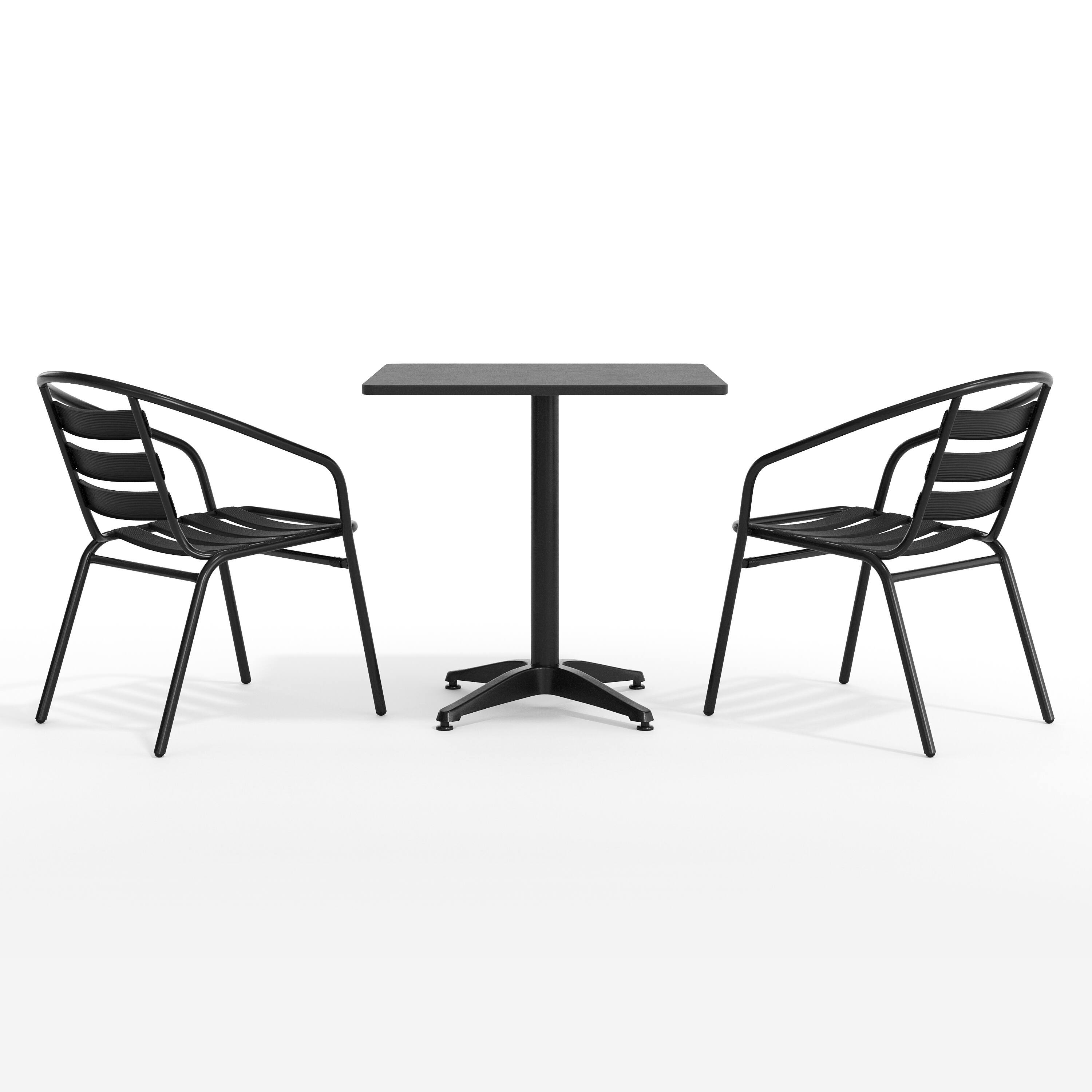 Alt View 10. Emma + Oliver - 27.5'' Square Aluminum Indoor-Outdoor Table Set with 2 Slat Back Chairs - Black.