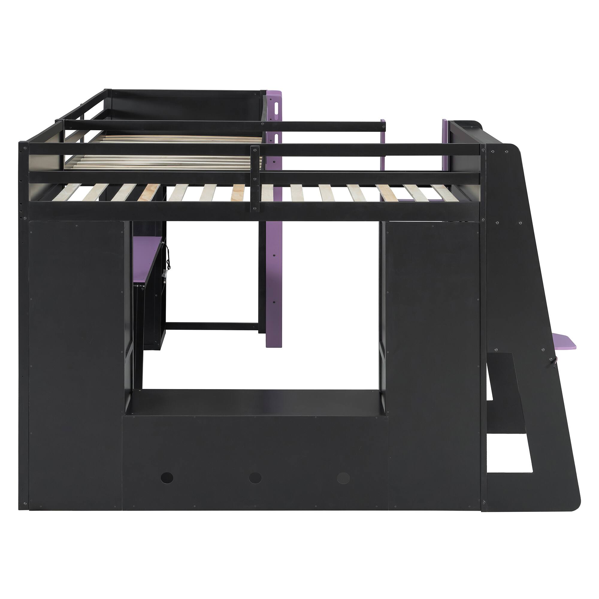 Left. Whisen - L-Shaped Twin Size Gaming Loft Bed with RGB Lights,USB Ports,TV Stand and Storage Shelves - Purple.