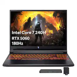Acer - Nitro 16" WUXGA Gaming Laptop,Intel Core 7 240H,16GB DDR5,1TB SSD+1TB Dock Set,GeForce RTX 5060,Win 11 - Black