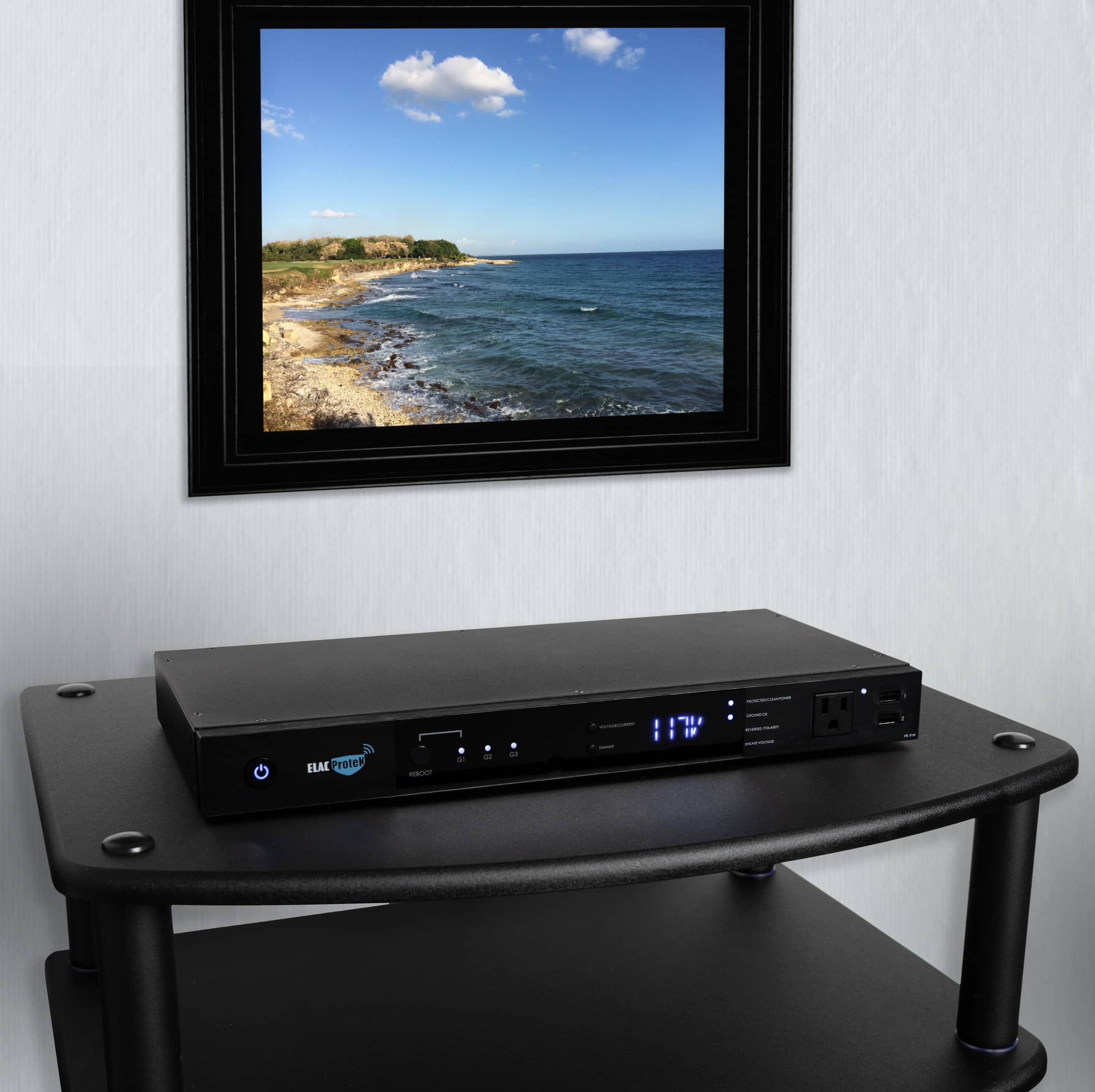 Alt View 14. ELAC ProteK - 9 Outlet/2 USB Component 3240 Joules Surge Protector/Power Conditioner - Black.