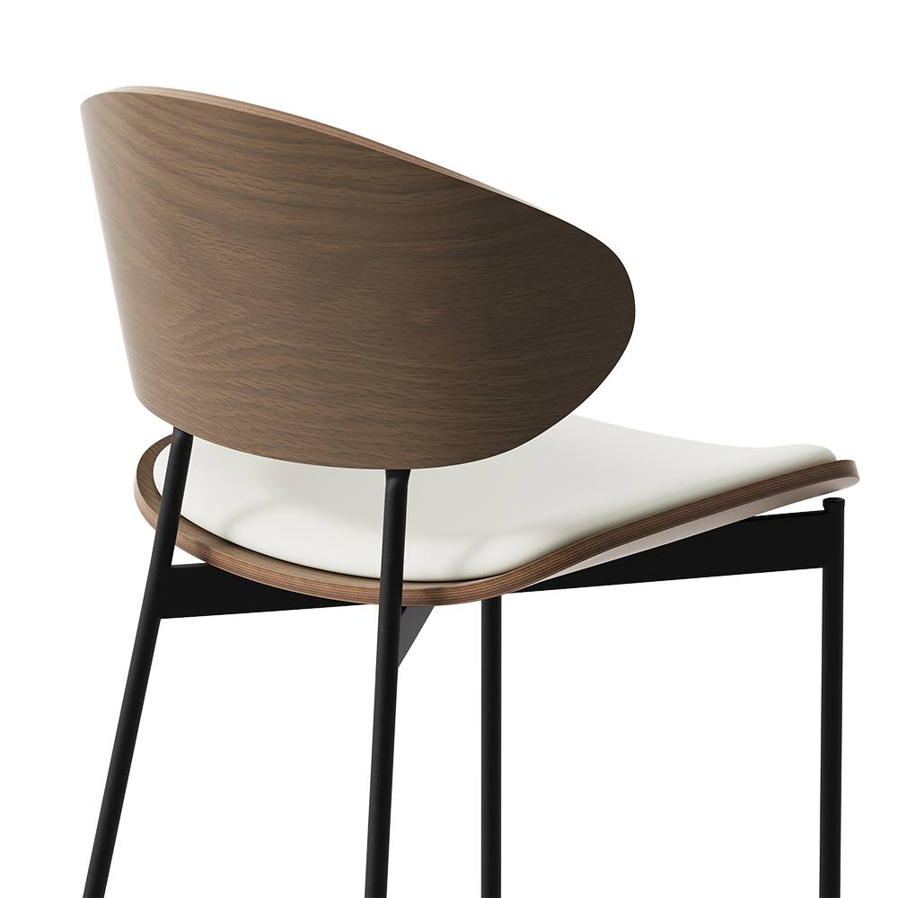 Alt View 2. POVISON - Modern Curved Back Leather Dining Chairs Set of 2, Beige & Walnut Side Chairs, Fully Assembled - Beige & Walnut.