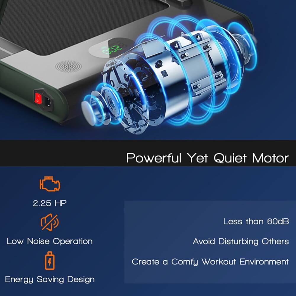 Powerful Yet Quiet Motor  
2.25 HP  
Less than 60dB  
Low Noise Operation  
Avoid Disturbing Others  
Create a Comfy Workout Environment  
Energy Saving Design