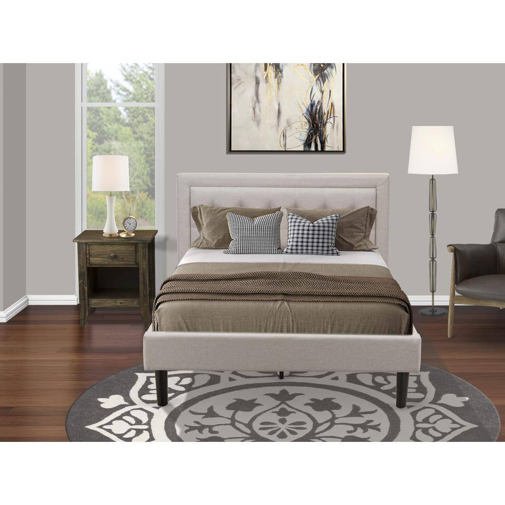 Alt View 4. East West Furniture - FN08F-1GA07 2-Pc Platform Bedroom Furniture Set with 1 Wood Bed Frame and a Bedroom Nightstand - Mist Beige Linen Fabric - Mist Beige.