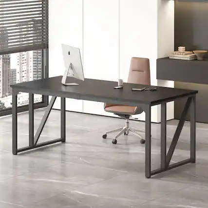 Front. Forest'nSky - 70" Computer Gaming Desk, Home Office Desk with Thick Desktop, Black - Black.