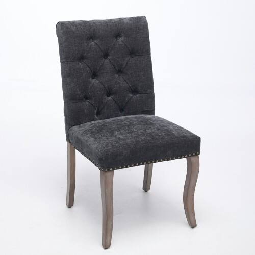 Alt View 1. LUCKY ONE - Assembled Tufted Chenille Dining Chair Set of 2 with Curved Solid Wood Legs Club Chair Style - Black.
