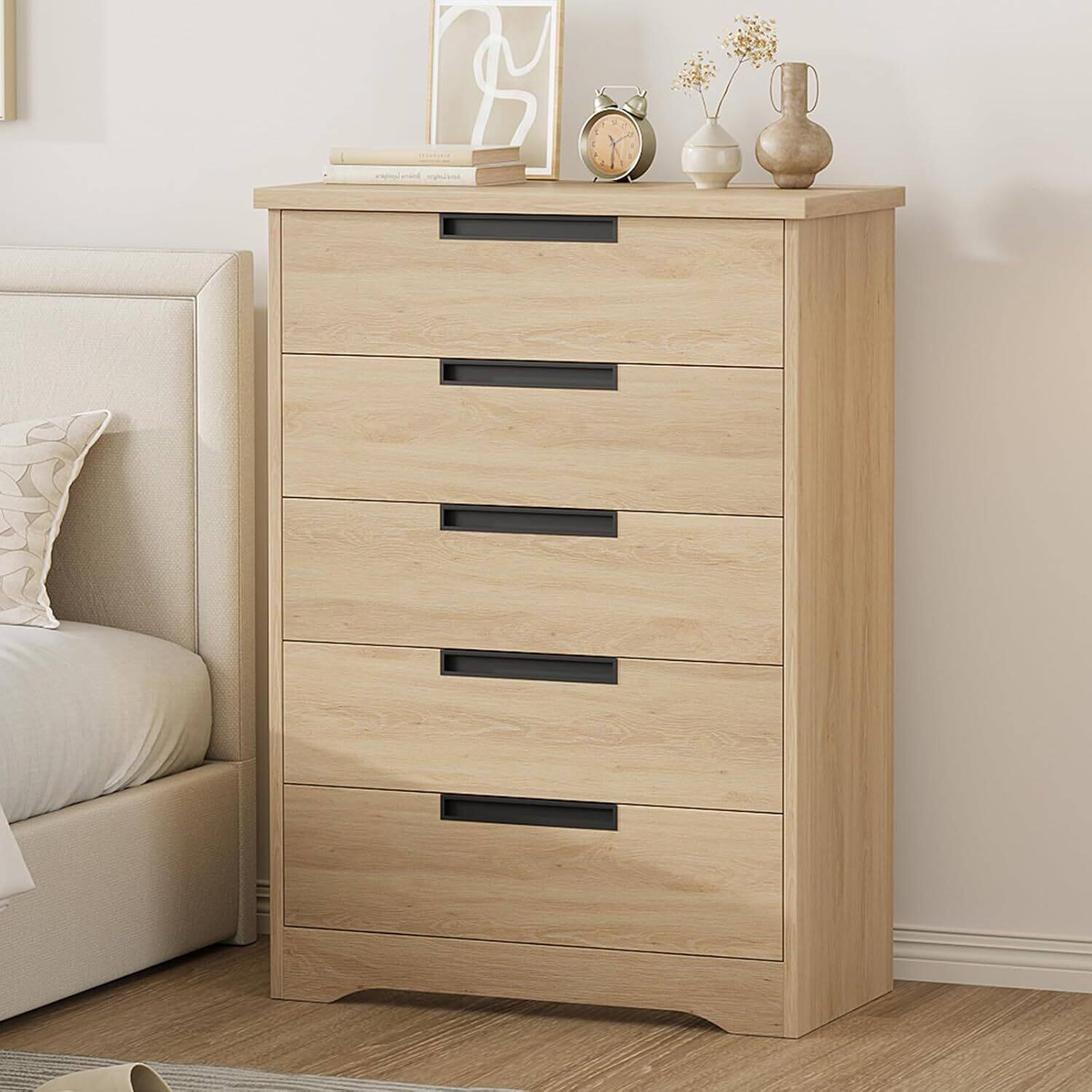 Front. Acekool - 5 Drawer Dresser for Bedroom, Living Room, Nursery, Natrual - Natrual.