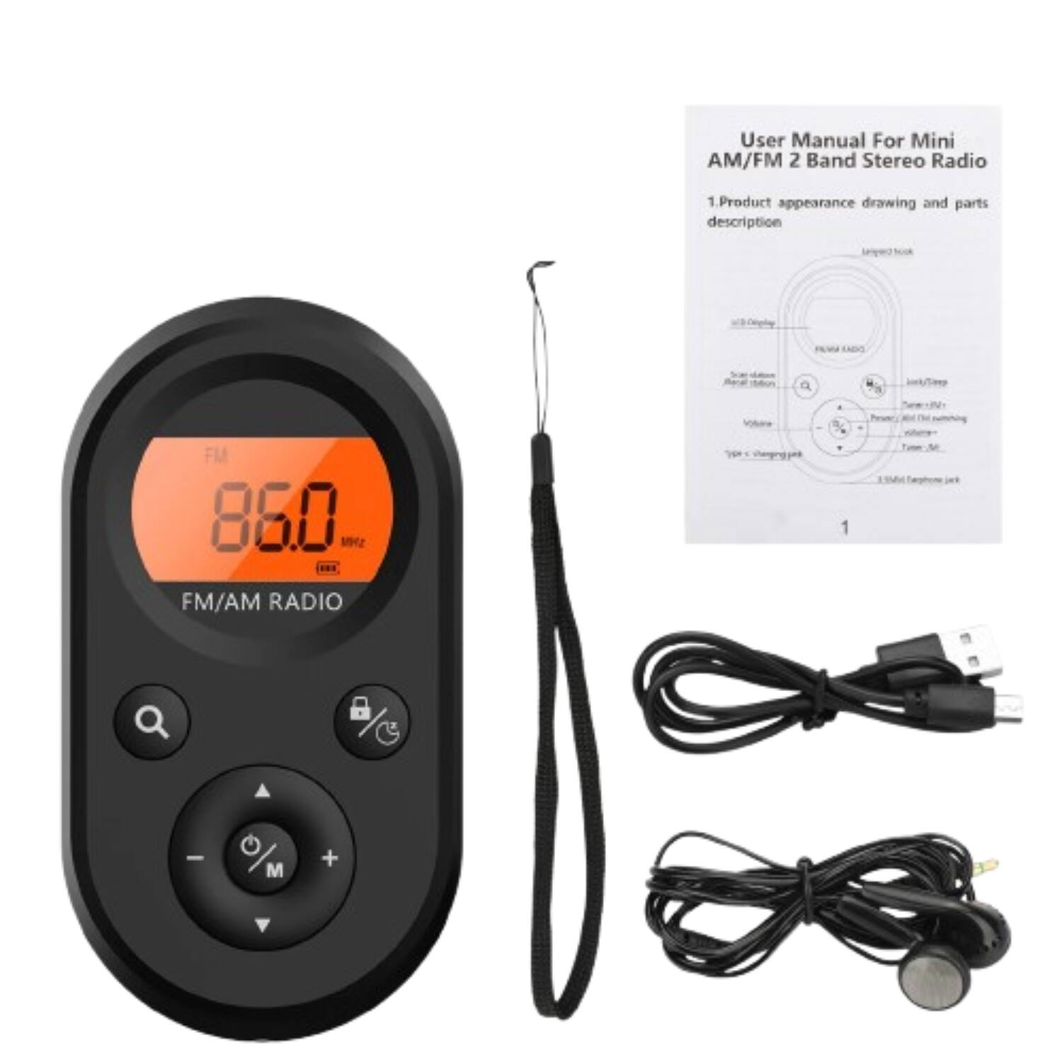 Stock Preferred - AM/FM Portable Pocket Radio Mini Digital LCD - Black