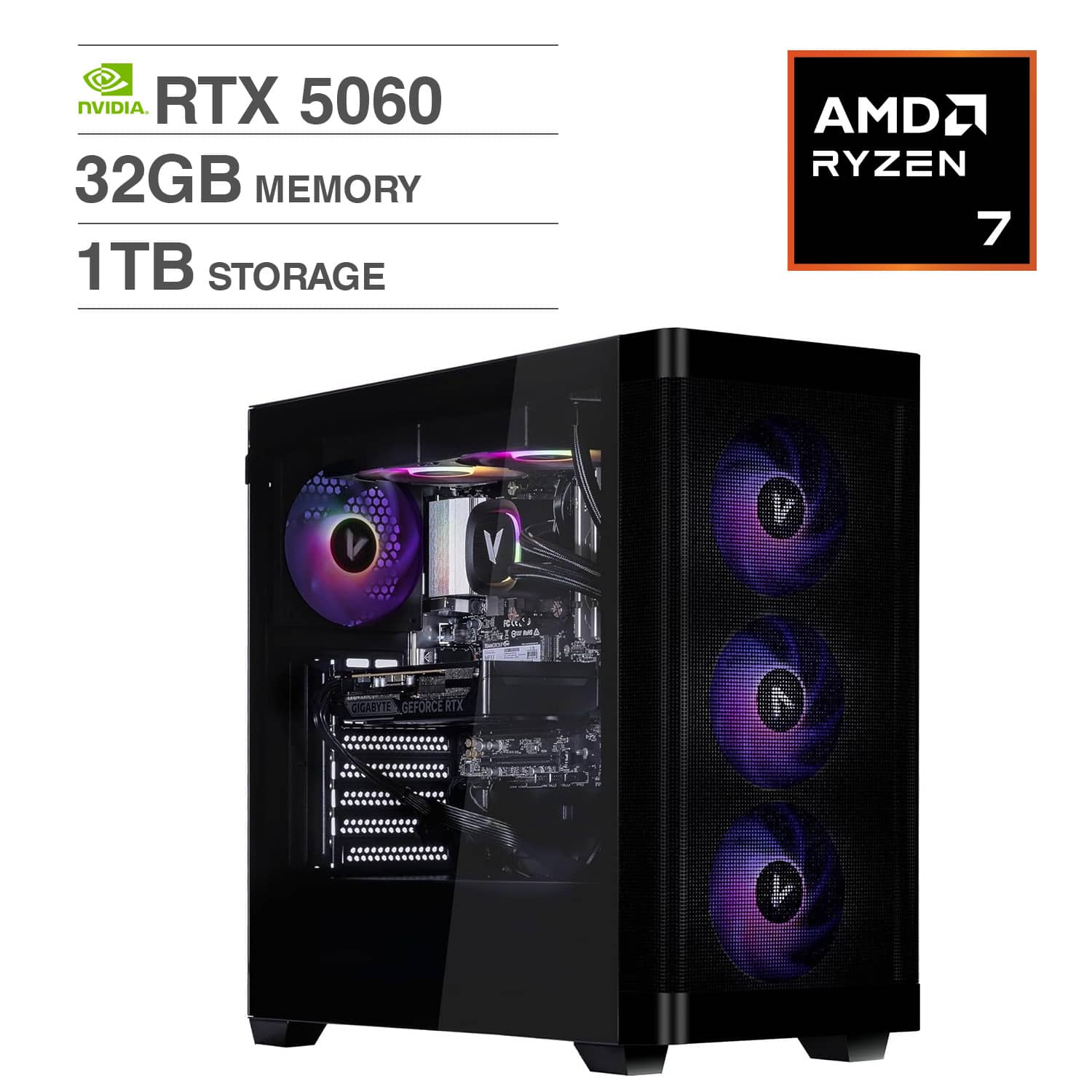 Velztorm - Pilum Z2 Gaming Desktop PC (AMD Ryzen 7 5700X, GeForce RTX 5060, 32GB DDR4 RAM, 1TB PCIe SSD, Windows 11 Home) - Black