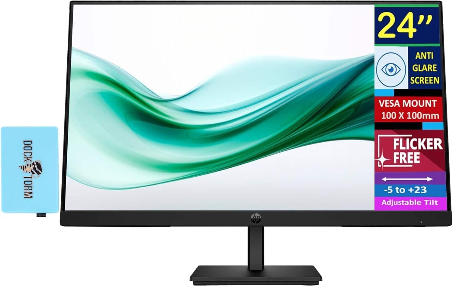24" Anti Glare Screen  
VESA Mount 100 x 100mm  
Dock Torm  
Flicker Free  
-5 to +23 Adjustable Tilt